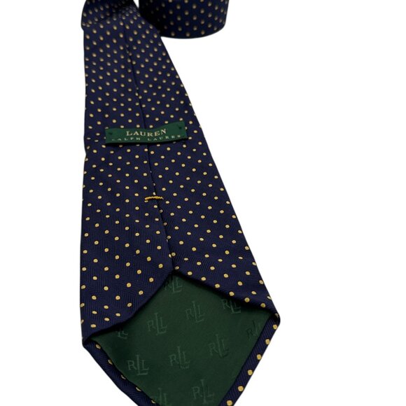 Ralph Lauren Neck Tie Men's 3.5 Navy Gold Polka Dot Silk - Picture 2 of 4
